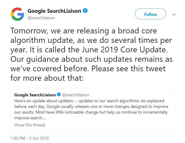 Google June 2019 core update